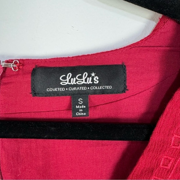 Lulu's Red Deep v Plunge Embroidered Long Sleeve Romper Jumper Boho Bohemian - Picture 5 of 5